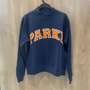 Parke Men's Navy Sweatshirt with Orange Lettering